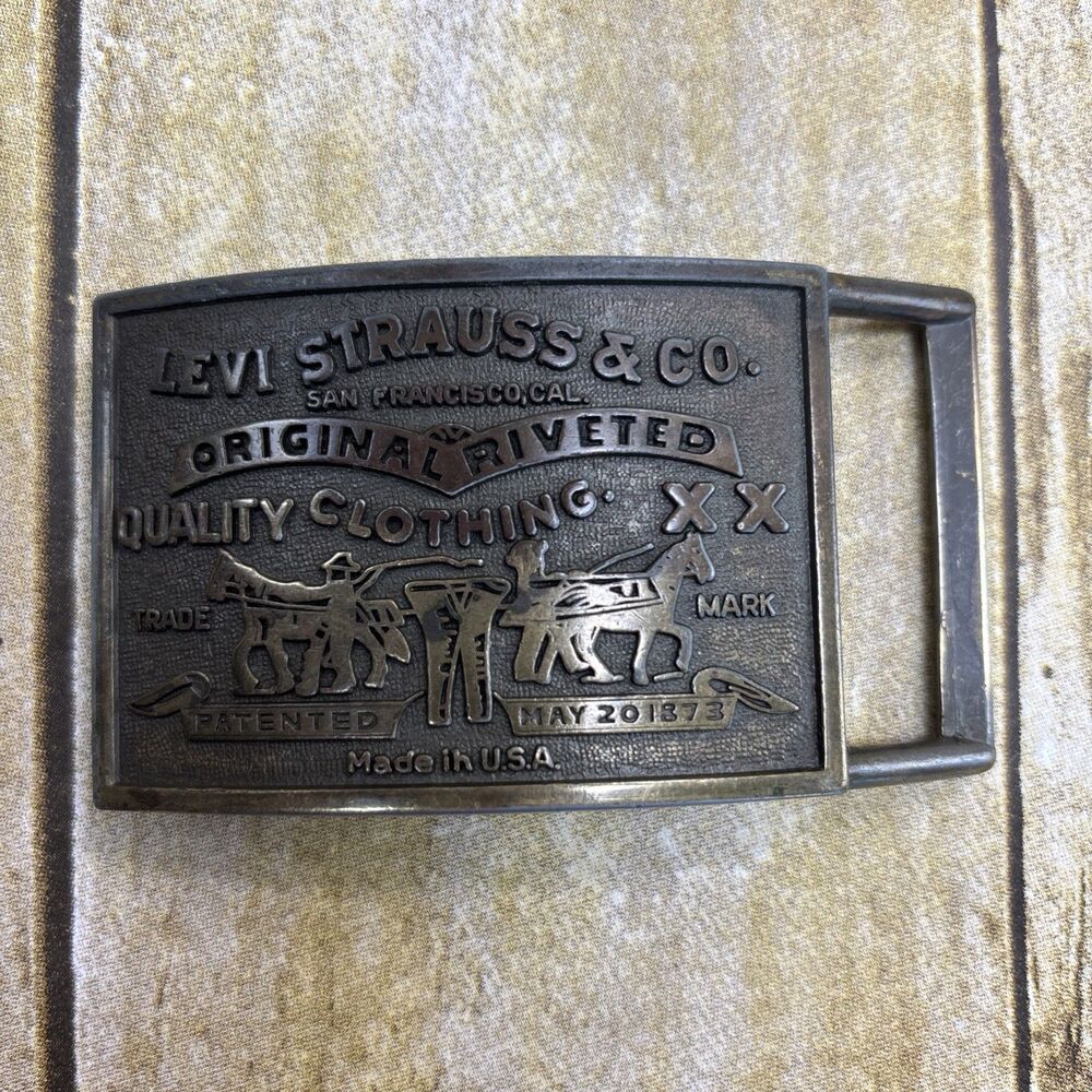 Levi Strauss Belt Buckle Original Riveted Quality Clothing Brass Tone USA